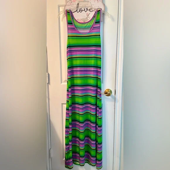 Macy's | Dresses | Multicolor Green Pink Yellow Striped Maxi Dress With  Razor Back | Poshmark